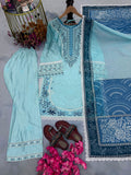 New Designer Party Wear Look Pure Satin Rayon Top & Farshi Palazzo With Dupatta set
