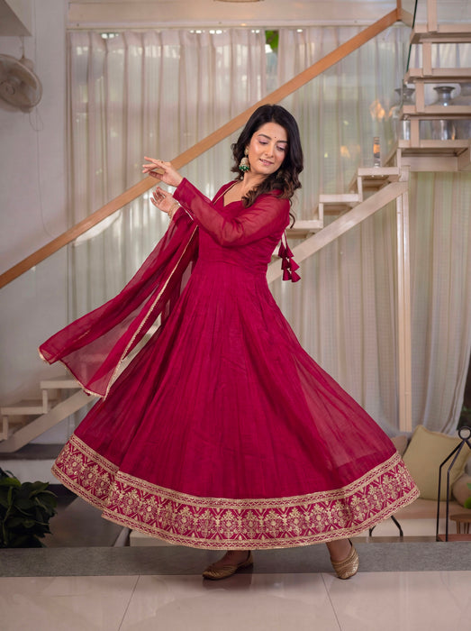 New Designer Anarkali  Heavy Crunchy Silk material Suit In New Fancy Style