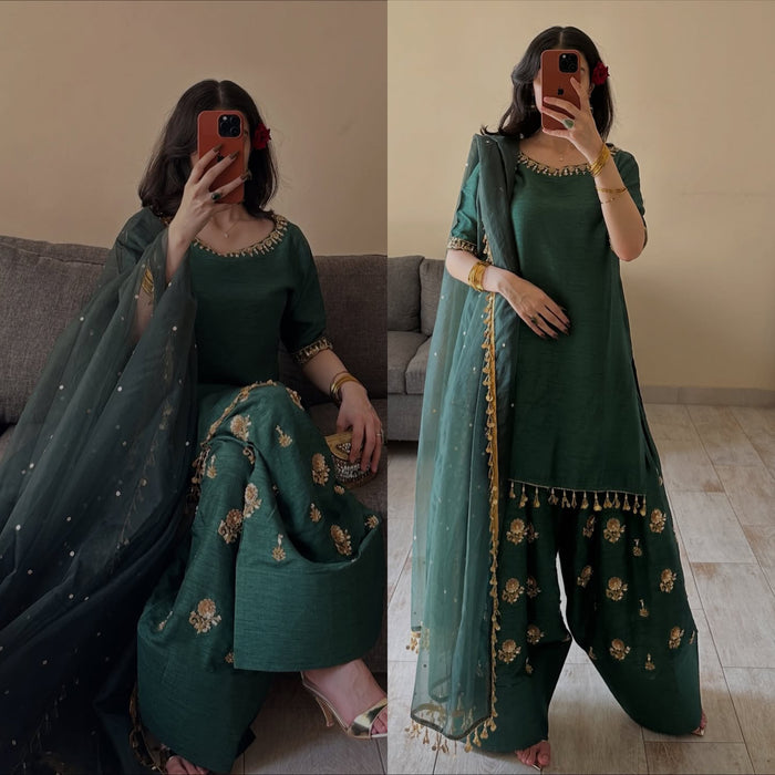 Aada Slab Silk With 5mm Sequence Embroidery Work With Coin Less And Long Sleeve Salwar Kameez