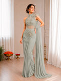 Ready to wear Saree with attached Pallu Premium Crep Silk fabric