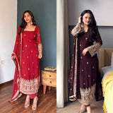 Heavy Faux Georgette with Soft Micro Inner Lining & Intricate Thread & Sequence work Salwar Kameez