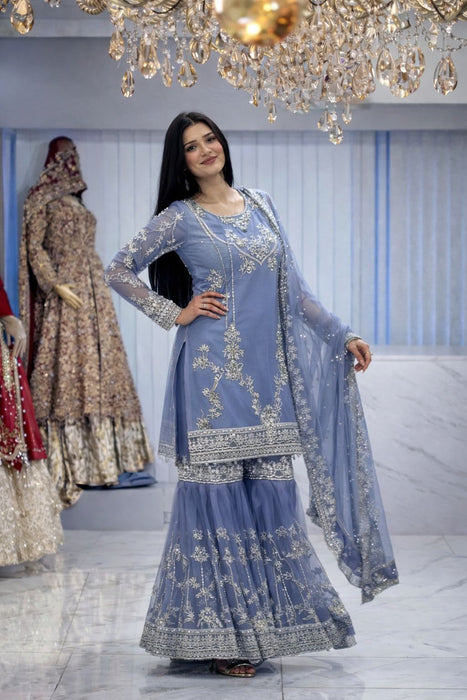 NEW TRENDING 3 PIECE FANCY KURTI WITH SHARARA AND BEAUTIFUL DUPATTA
