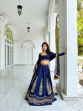 Chinon Fabric with thread with Sequence work Semi Stitched Lehenga Choli