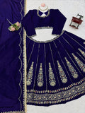 Chinon Fabric with thread with Sequence work Semi Stitched Lehenga Choli