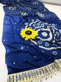 AJRAKH pure Gajji bandhej Super mirror work saree mirror lace bordar
