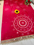 AJRAKH pure Gajji bandhej Super mirror work saree mirror lace bordar