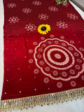 AJRAKH pure Gajji bandhej Super mirror work saree mirror lace bordar