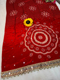 AJRAKH pure Gajji bandhej Super mirror work saree mirror lace bordar