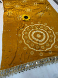 AJRAKH pure Gajji bandhej Super mirror work saree mirror lace bordar