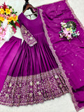 Pure Cinon Silk With Embroidery 5mm Sequences Work Anarkali Salwar Kameez