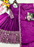 Pure Cinon Silk With Embroidery 5mm Sequences Work Anarkali Salwar Kameez