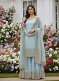 NEW READY TO WEAR FANCY DESIGN HEAVY EMBROIDERY AND SEQUENCE WORK TOP - PLAZZO WITH DUPATTA