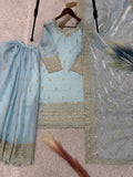 NEW READY TO WEAR FANCY DESIGN HEAVY EMBROIDERY AND SEQUENCE WORK TOP - PLAZZO WITH DUPATTA