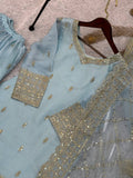 NEW READY TO WEAR FANCY DESIGN HEAVY EMBROIDERY AND SEQUENCE WORK TOP - PLAZZO WITH DUPATTA