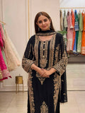 New Faux Georgette With Heavy Embroidery Sequence Work Top-Bottom And Dupatta Set