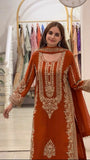 New Faux Georgette With Heavy Embroidery Sequence Work Top-Bottom And Dupatta Set