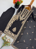 New Faux Georgette With Heavy Embroidery Sequence Work Top-Bottom And Dupatta Set