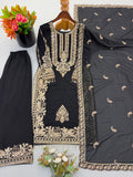 New Faux Georgette With Heavy Embroidery Sequence Work Top-Bottom And Dupatta Set