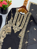 New Faux Georgette With Heavy Embroidery Sequence Work Top-Bottom And Dupatta Set