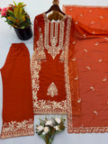 New Faux Georgette With Heavy Embroidery Sequence Work Top-Bottom And Dupatta Set
