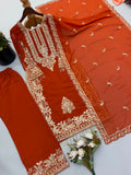 New Faux Georgette With Heavy Embroidery Sequence Work Top-Bottom And Dupatta Set