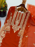 New Faux Georgette With Heavy Embroidery Sequence Work Top-Bottom And Dupatta Set