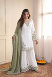 New Fancy Design Pakistani Top - Plazzo And Dupatta Set