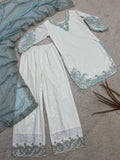 New Fancy Design Pakistani Top - Plazzo And Dupatta Set
