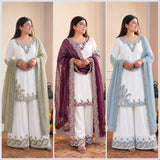 New Fancy Design Pakistani Top - Plazzo And Dupatta Set
