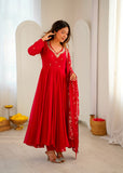 Elegant Embroidered Sequence With Khatli Work with Real Mirror Designer Anarkali Three Piece Set