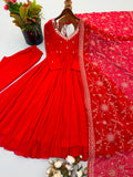 Elegant Embroidered Sequence With Khatli Work with Real Mirror Designer Anarkali Three Piece Set
