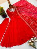 Elegant Embroidered Sequence With Khatli Work with Real Mirror Designer Anarkali Three Piece Set