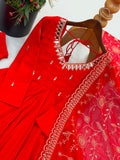 Elegant Embroidered Sequence With Khatli Work with Real Mirror Designer Anarkali Three Piece Set