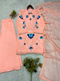 WEDDING SEASON WEAR BEAUTIFUL EMBROIDERED WITH CUT WORKED TOP PLAZZO WITH DUPATTA