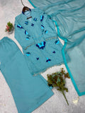 WEDDING SEASON WEAR BEAUTIFUL EMBROIDERED WITH CUT WORKED TOP PLAZZO WITH DUPATTA