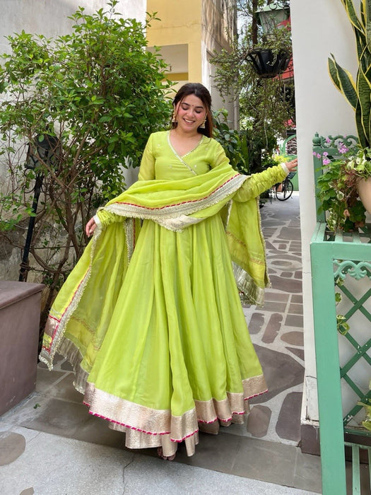 Tabby organza Silk with Original Mirror Hand Work with gotta Patti lace Salwar Kameez