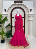 Faux Georgette with Intricate Thread with Sequence Work Fishcut Lahenga Saree