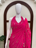 Faux Georgette with Intricate Thread with Sequence Work Fishcut Lahenga Saree
