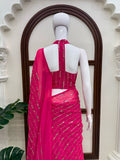 Faux Georgette with Intricate Thread with Sequence Work Fishcut Lahenga Saree