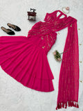 Faux Georgette with Intricate Thread with Sequence Work Fishcut Lahenga Saree