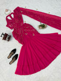 Faux Georgette with Intricate Thread with Sequence Work Fishcut Lahenga Saree