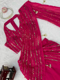 Faux Georgette with Intricate Thread with Sequence Work Fishcut Lahenga Saree