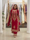 New Faux Georgette With Heavy Embroidery Sequence Work Top-Bottom And Dupatta Set