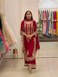 New Faux Georgette With Heavy Embroidery Sequence Work Top-Bottom And Dupatta Set