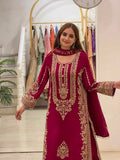 New Faux Georgette With Heavy Embroidery Sequence Work Top-Bottom And Dupatta Set