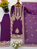 New Faux Georgette With Heavy Embroidery Sequence Work Top-Bottom And Dupatta Set