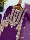 New Faux Georgette With Heavy Embroidery Sequence Work Top-Bottom And Dupatta Set