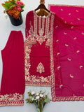 New Faux Georgette With Heavy Embroidery Sequence Work Top-Bottom And Dupatta Set