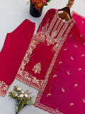 New Faux Georgette With Heavy Embroidery Sequence Work Top-Bottom And Dupatta Set