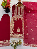 New Faux Georgette With Heavy Embroidery Sequence Work Top-Bottom And Dupatta Set